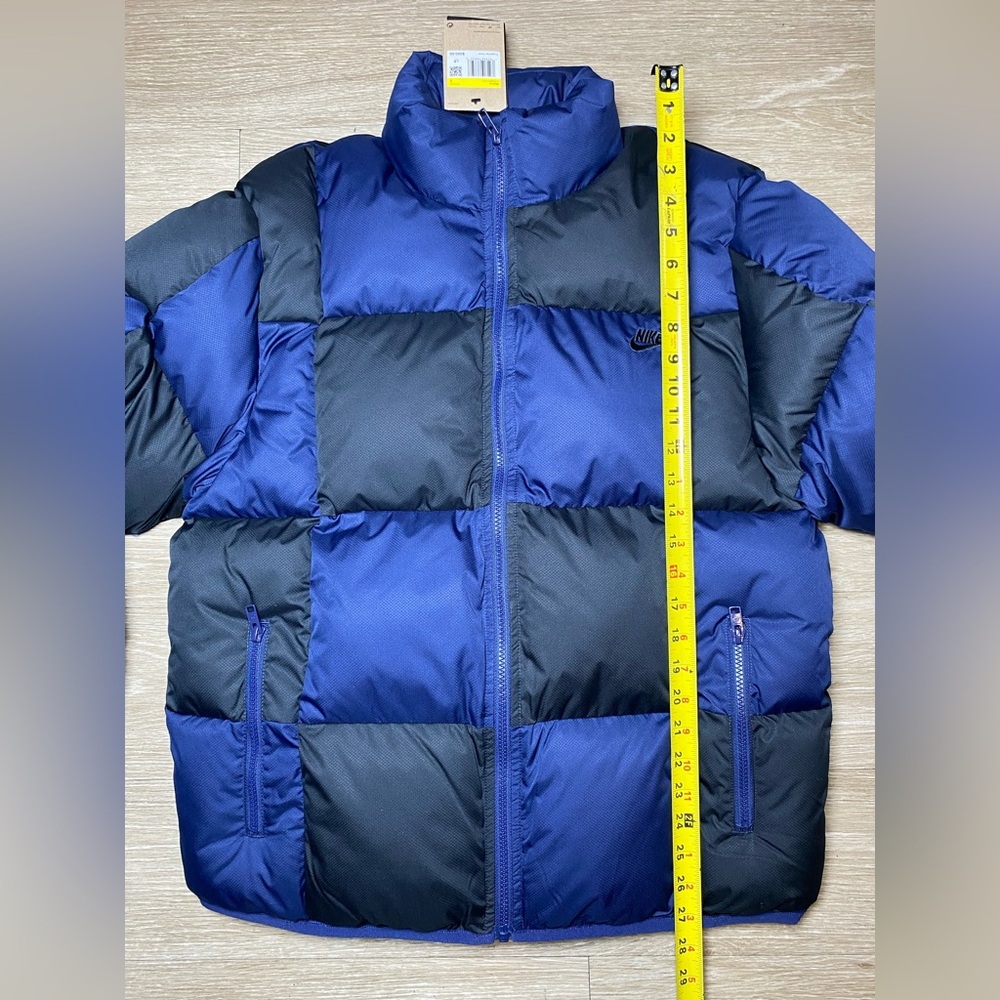*NWT* Men Size SMALL Nike Club Puffer Checker Jacket Navy Blue Black FZ0865-410 - Picture 3 of 10